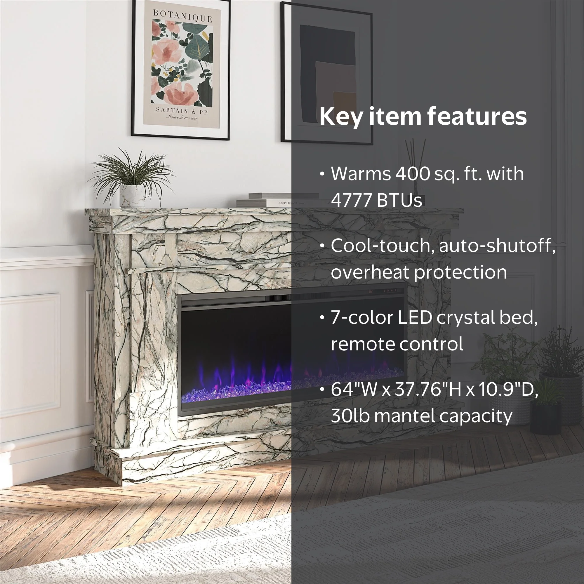 Novogratz Waverly Wide Mantel with Linear Electric Fireplace