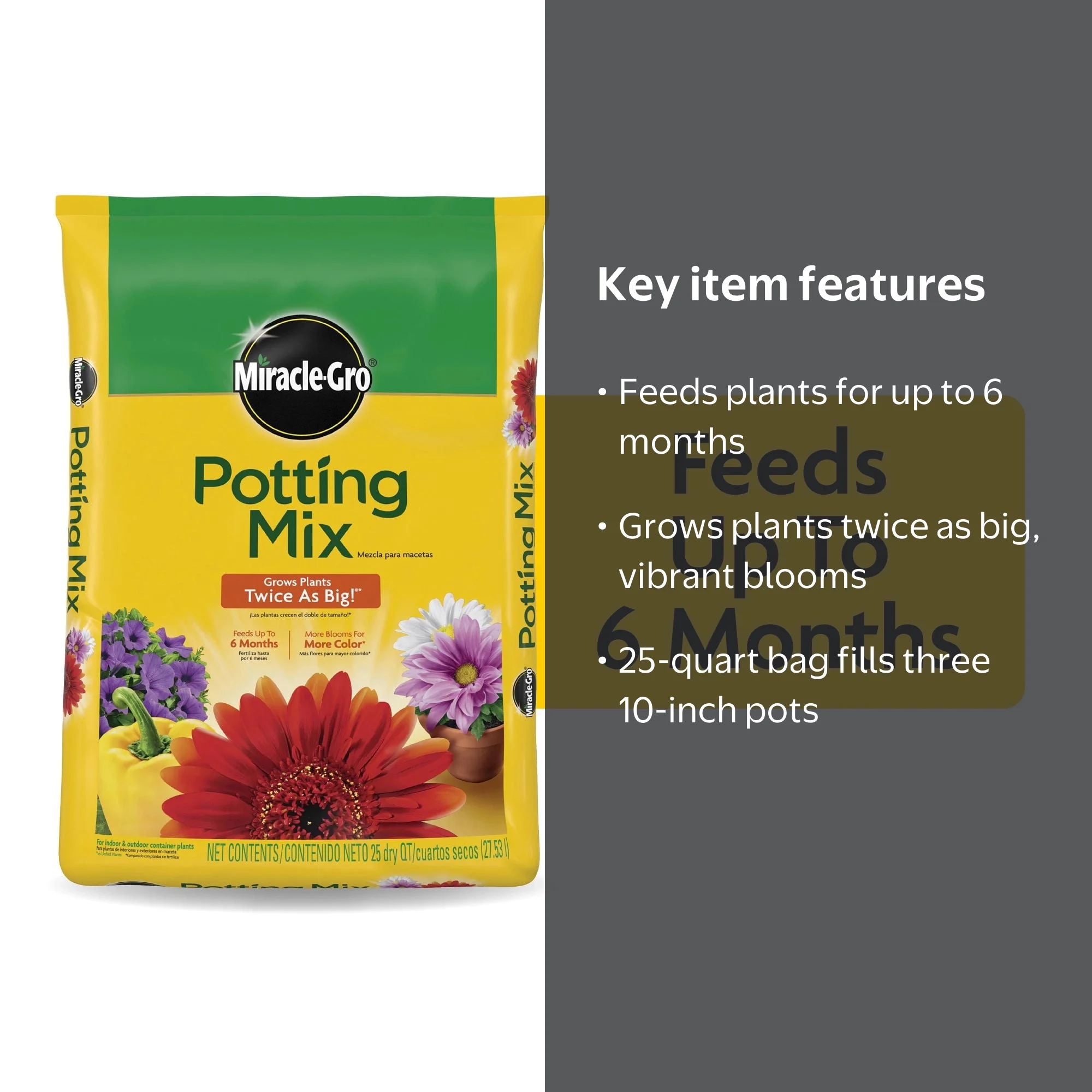 Miracle-Gro Potting Mix, For Indoor or Outdoor Potted Plants, Flowers,  Shrubs, 25 qt. - Walmart.com