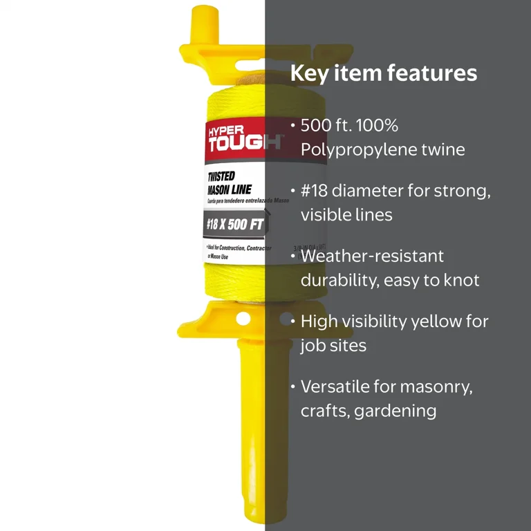 520181●  Y's HARD-TWISTED POLYESTER Hyper Tough 18 Polypropylene Twisted Mason Twine 500 ft Yellow for