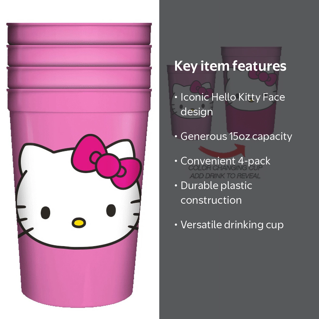 Hello Kitty Face 4pk 15oz Color Change Plastic Cup - Walmart.com