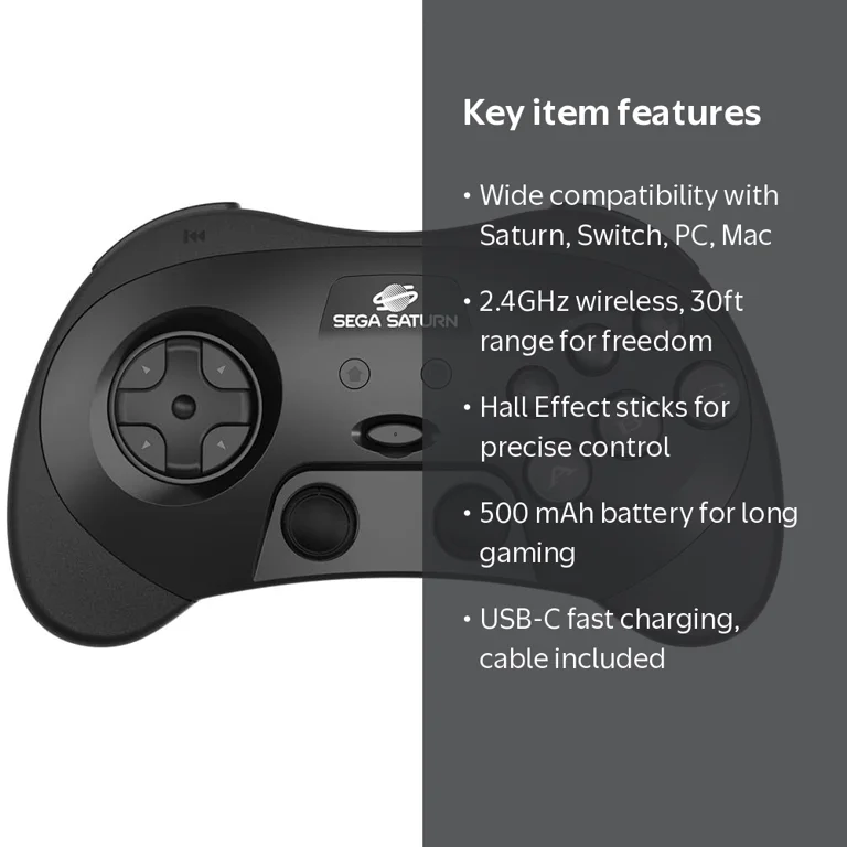 Retro-Bit SEGA Saturn® 2.4GHz Wireless Pro Controller for Sega