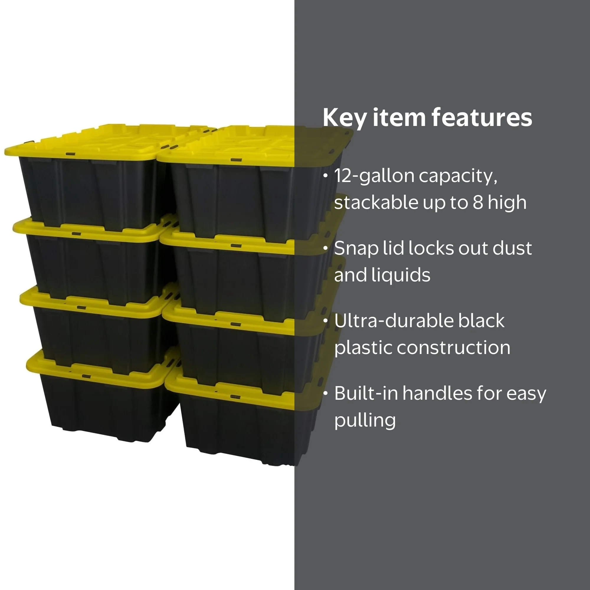 Heavy Duty 12 Gallon Locking Tubs, Snap Lid Storage Bin Container