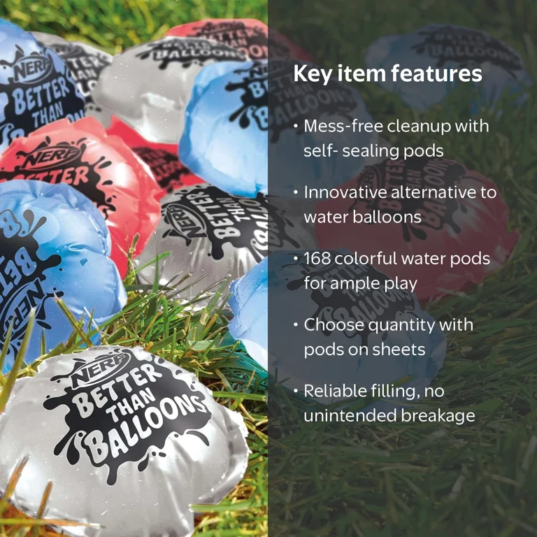 Hasbro, Nerf Better Than Balloons, 168 Water Pods, Burst & Clean