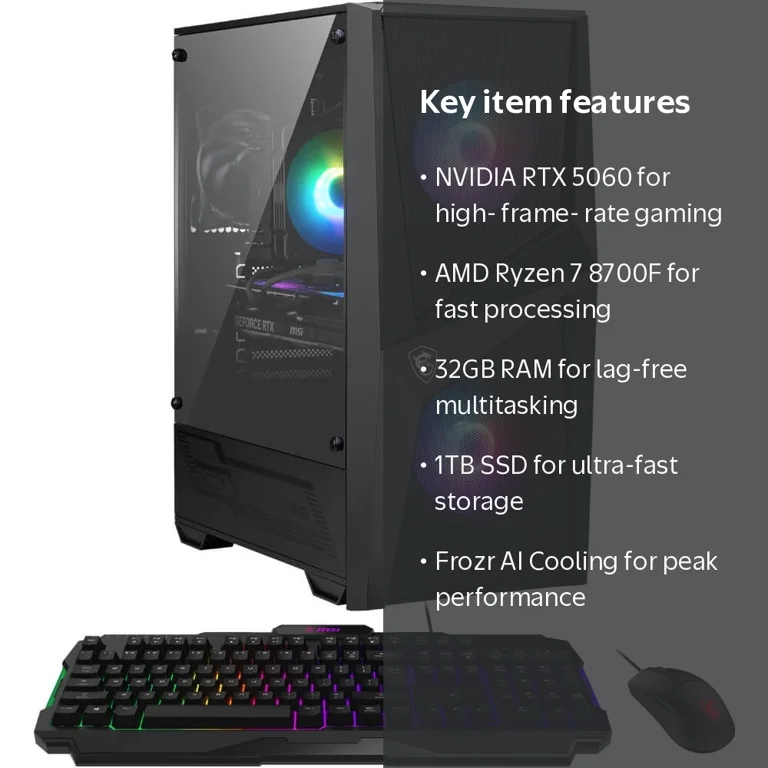 MSI Codex Z2 Gaming Desktop, AMD Ryzen 7 8700F, 32GB RAM, NVIDIA