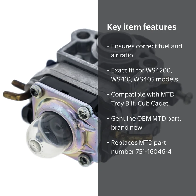 MTD 751-16046-4 Carburetor for Craftsman Troy-Bilt WS4200 WS410