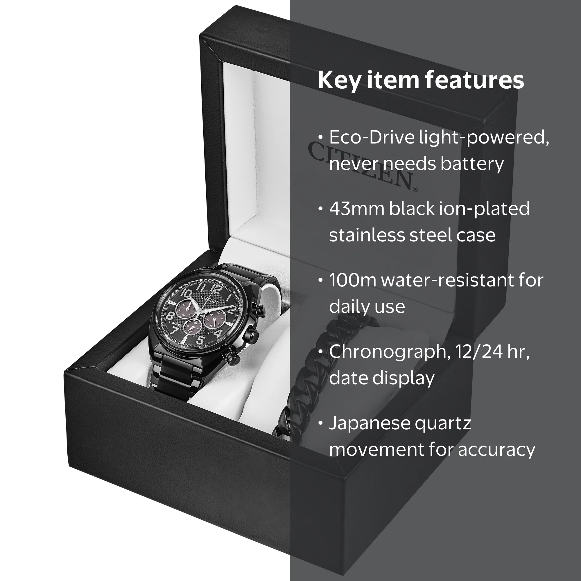 Citizen Men's Eco-Drive Black IP Chronograph Watch and Bracelet