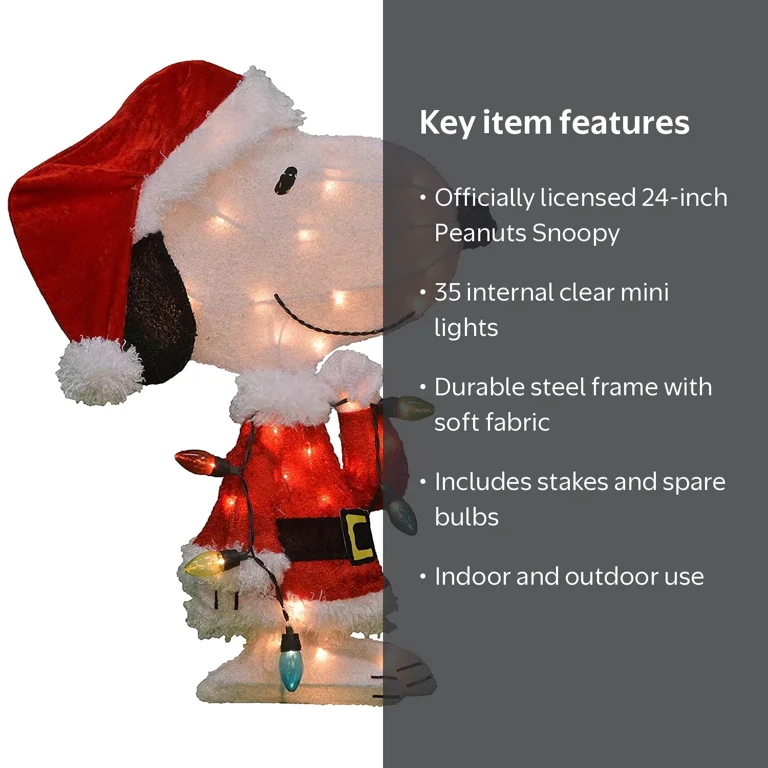 ProductWorks Peanuts Snoopy Santa Outdoor Xmas Decor - Pre Lit