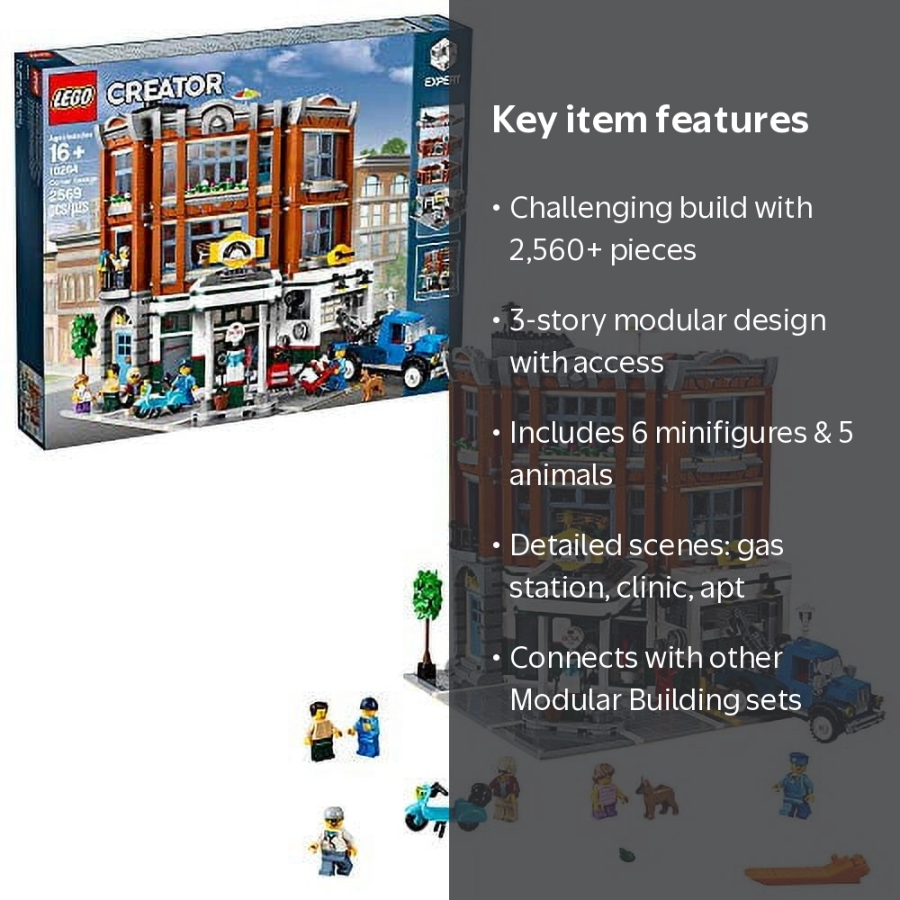 LEGO Corner Garage 10264 Building Set, 3-Story Modular Building