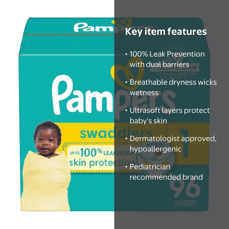 Pampers Swaddlers Diapers, Size 1, 96 Count, Ultra Soft
