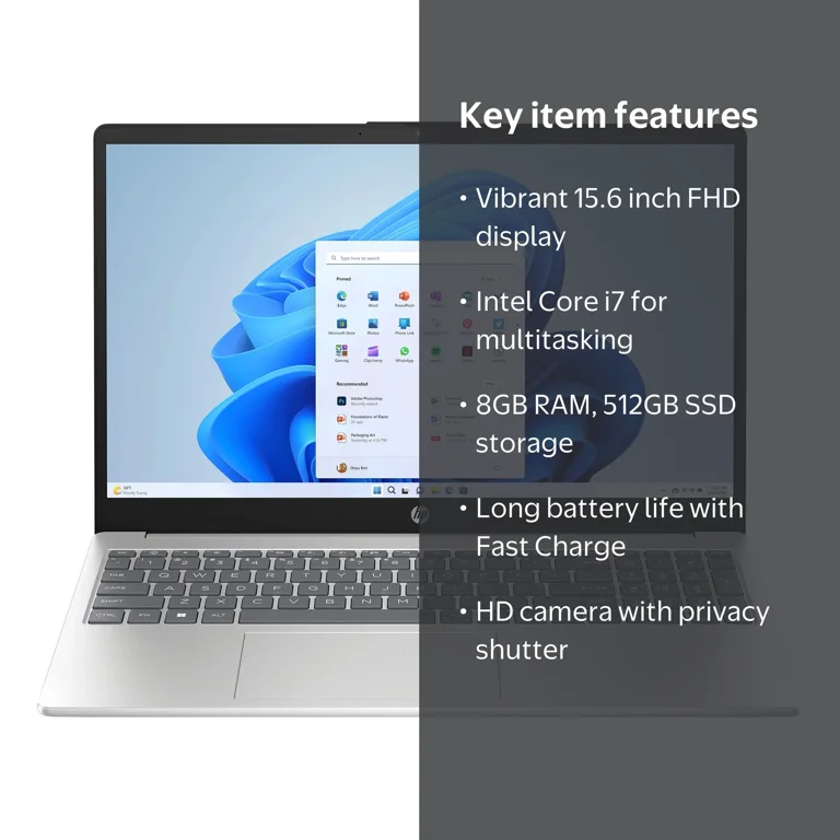 HP 15.6 inch FHD Windows Laptop Intel Core i7-1255u 8GB RAM 512GB