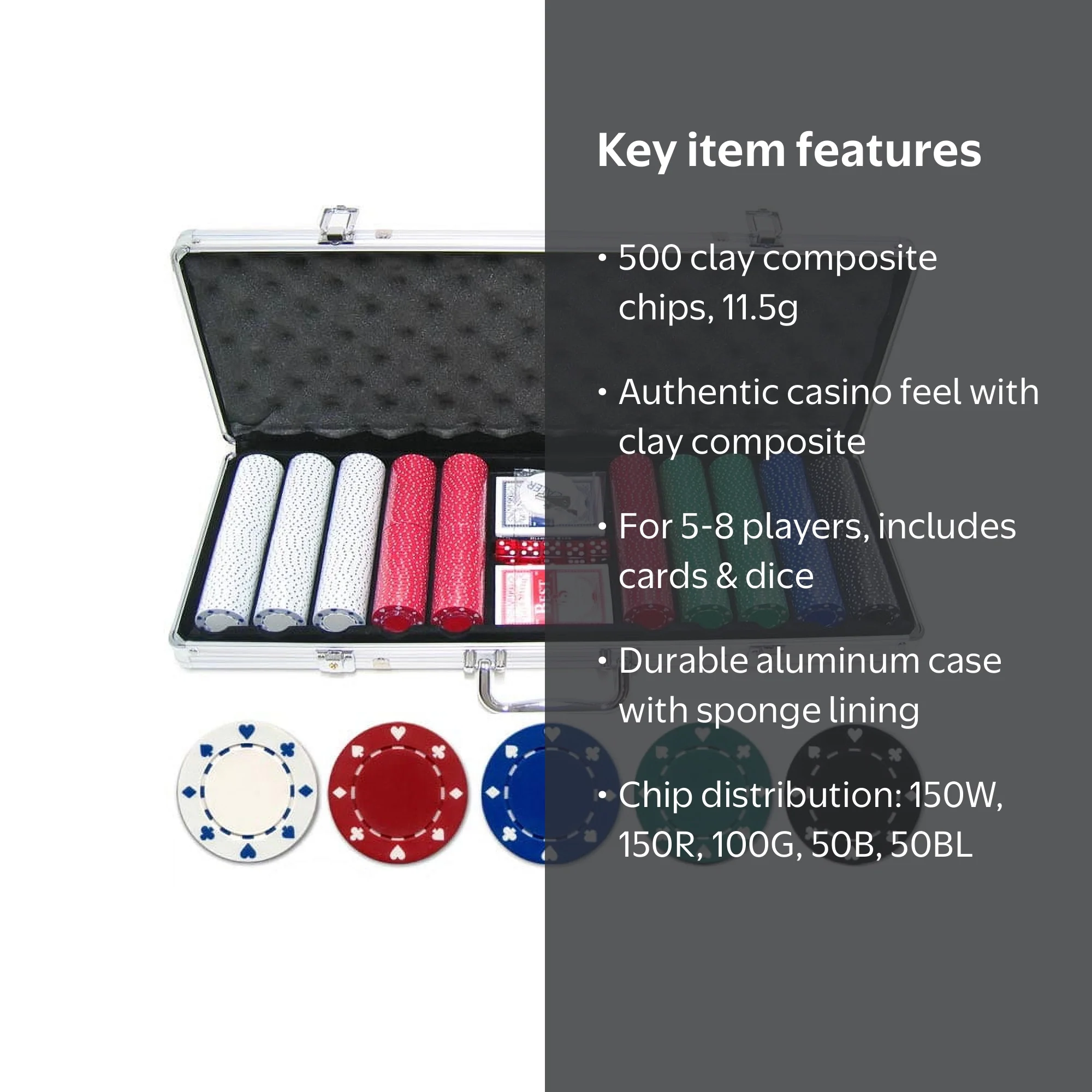 Walmart 500 Piece 11.5g Suited Clay Composite Poker Chip Set