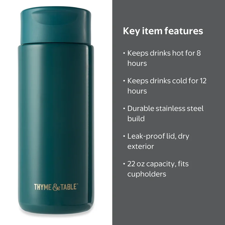 Thyme & Table 22 fl oz Stainless Steel Coffee Tumbler Teal Double