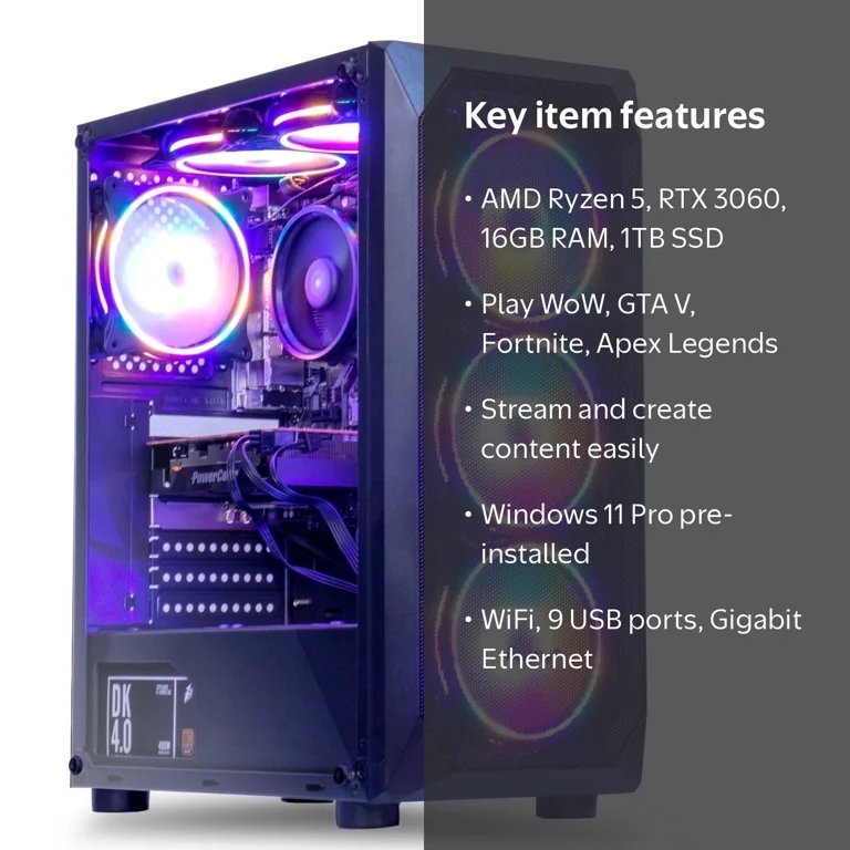 MXZ Gaming PC, AMD Ryzen 5 5500 3.6GHz, RTX 3060 12GB, 16GB DDR4
