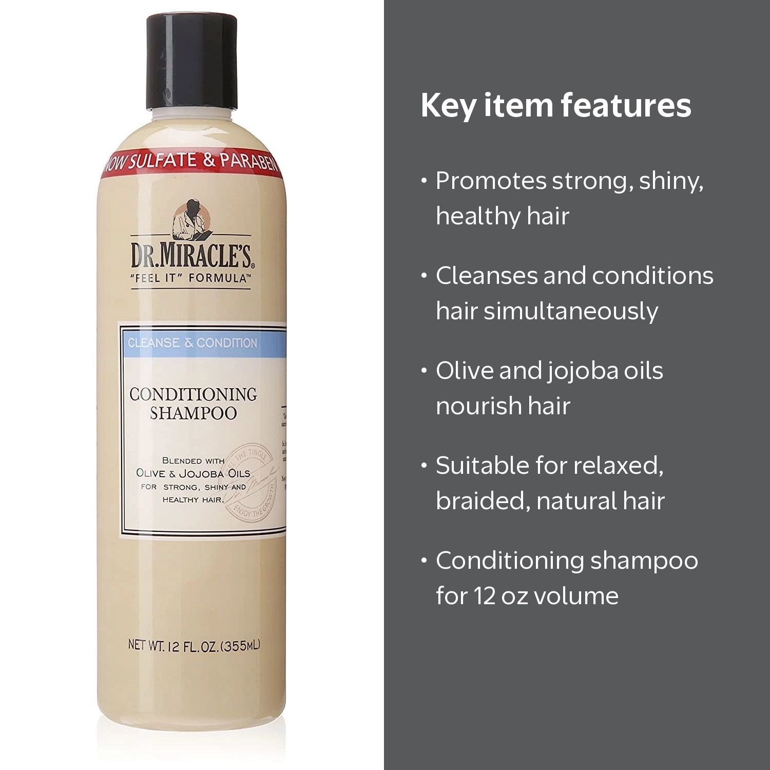 Dr. Miracle‚Äôs, Conditioning Shampoo, 12 Oz, Olive and Jojoba