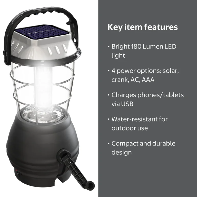 Whetstone, Solar Powered Camping Lantern, 180 Lumens, 4 Ways to