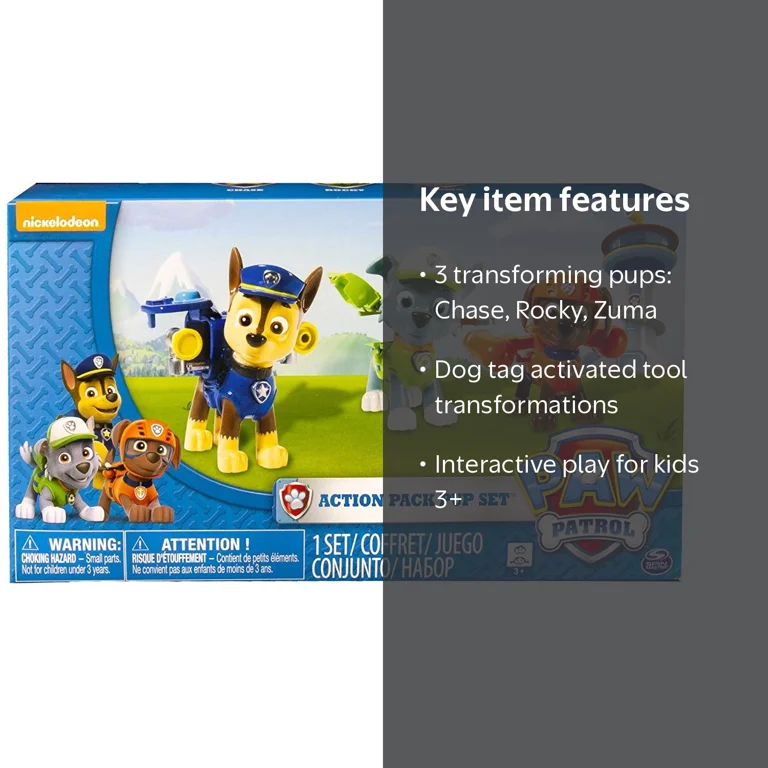 PAW Patrol Action Pack Pups 3Pk Chase Rocky Zuma Set - Walmart.com