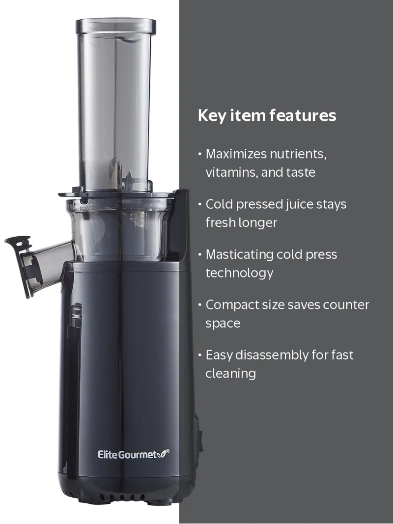 Elite Gourmet, Masticating Juicer, 150W 16 oz 1-Speed, Black (2