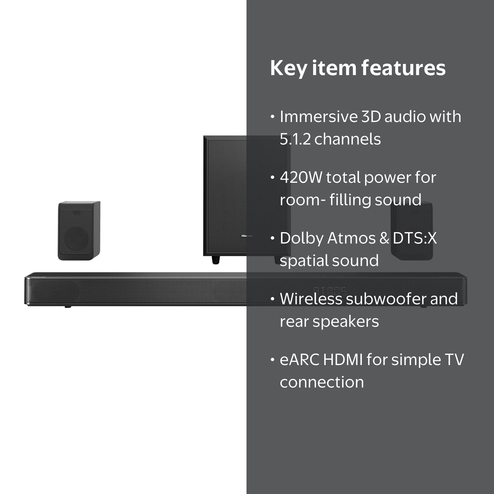 Hisense AX Series 5.1.2 Ch 420W Dolby Atmos Wireless Soundbar
