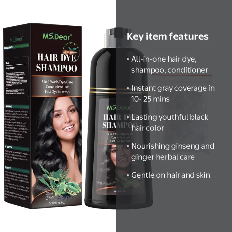 Democe Black Hair Dye Shampoo 3 in 1 for Gray Hair Natural Herbal