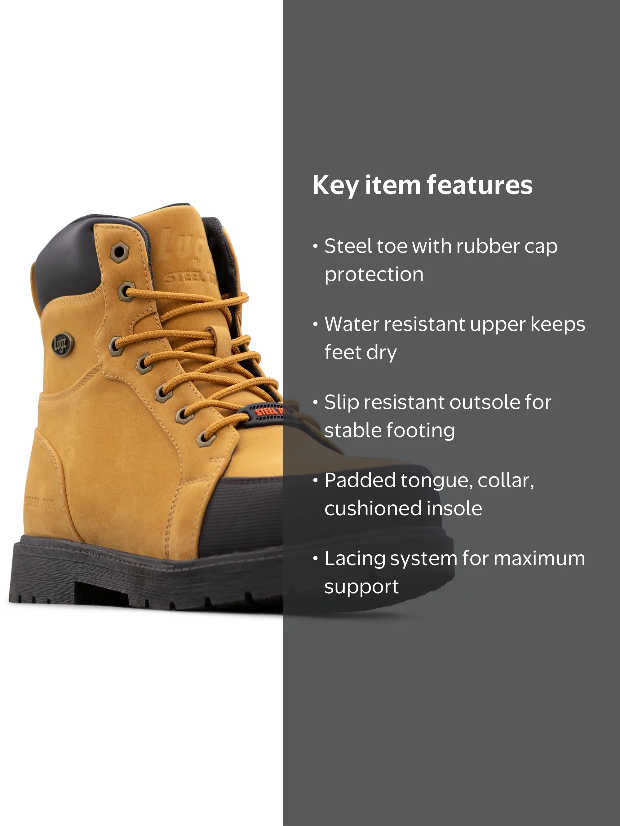 Lugz Fortress ST Mens Steel Toe Size 14 Wide Work Boots Wheat Bark NEW Amazon.com | Lugz Men main image 4