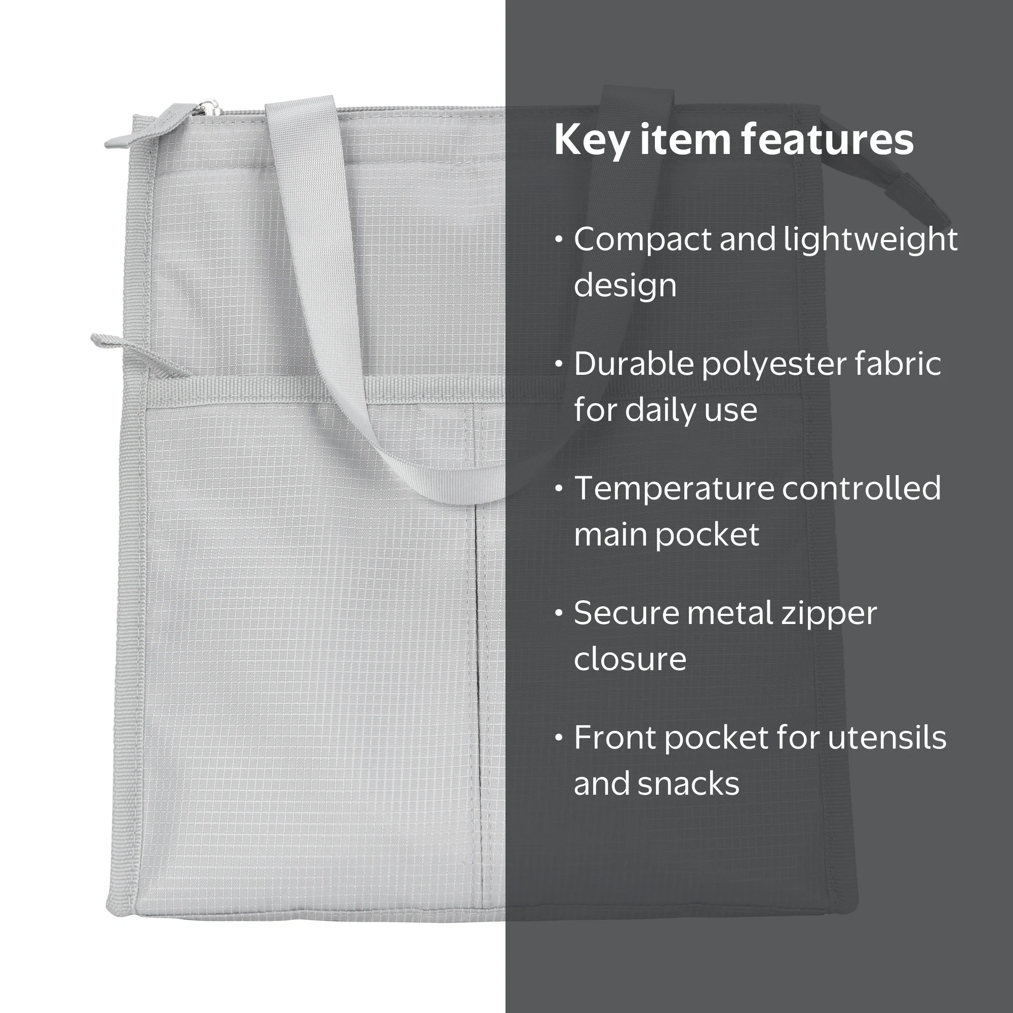 Mainstays Gray Reusable Polyester Lunch Bag with Zippered Main