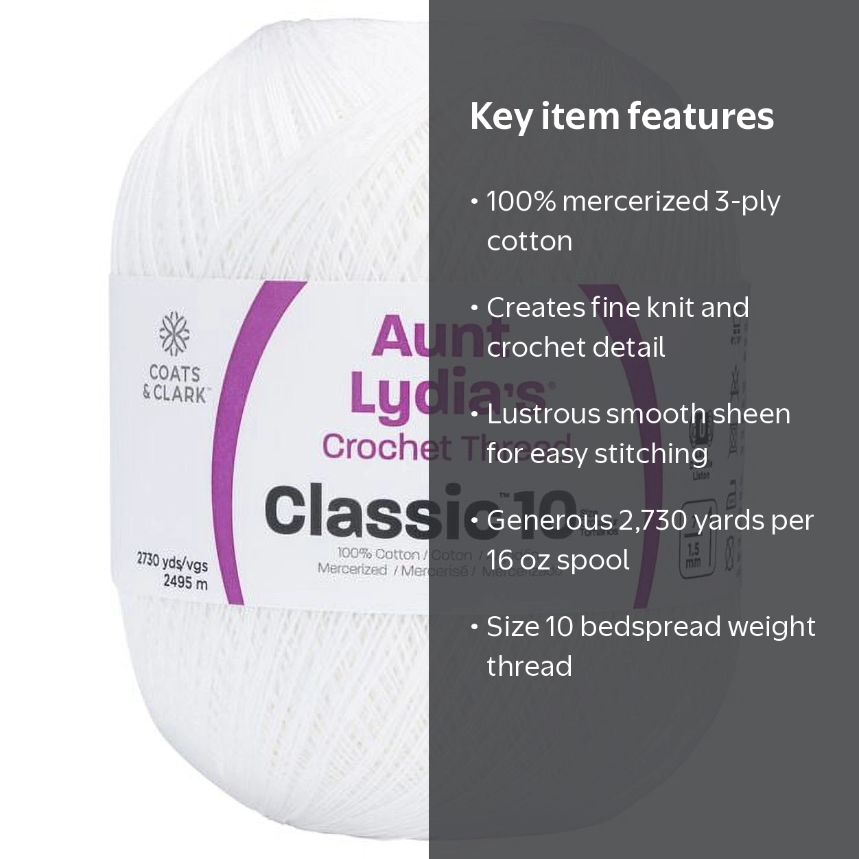 Notions Marketing, Aunt Lydia's Jumbo Crochet Thread, 2730 yd