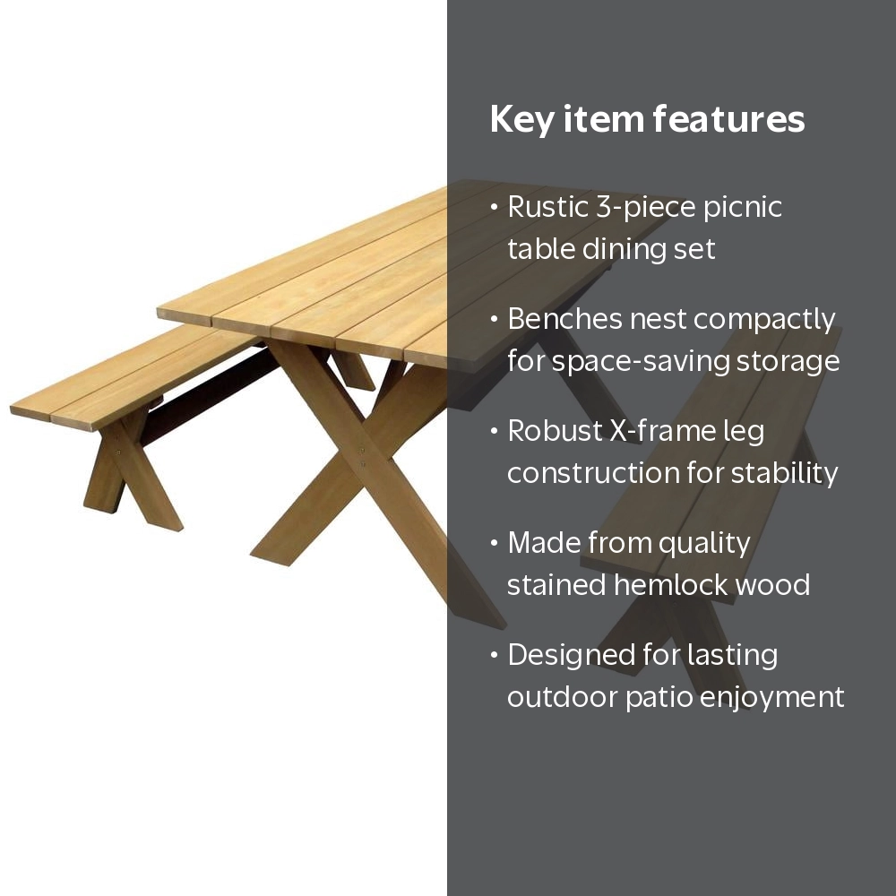 Northbeam, Picnic Table Dining Set, Brown, Rustic Style 3pc