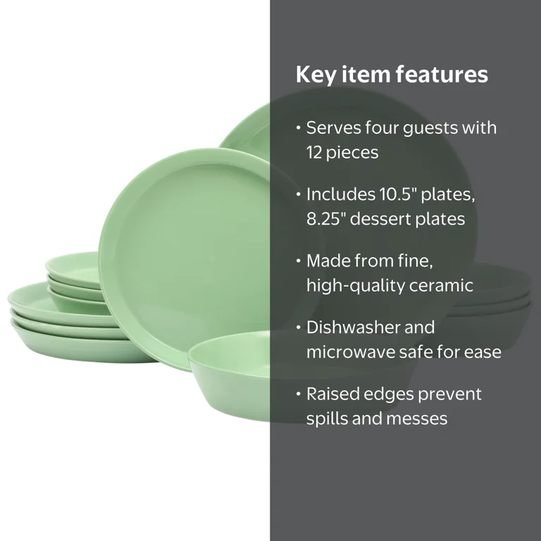 Martha Stewart Everyday Faretta Green 12-Piece Fine Ceramic