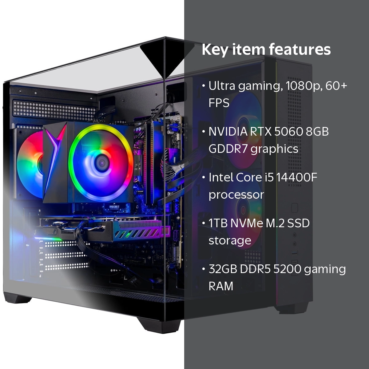 Skytech Gaming Crystal Gaming PC, Intel i5 14400F 2.5GHz, NVIDIA
