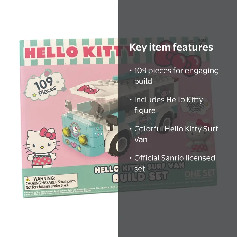 Sanrio, Hello Kitty Surf Van Build Set, 109 pieces, Multicolor