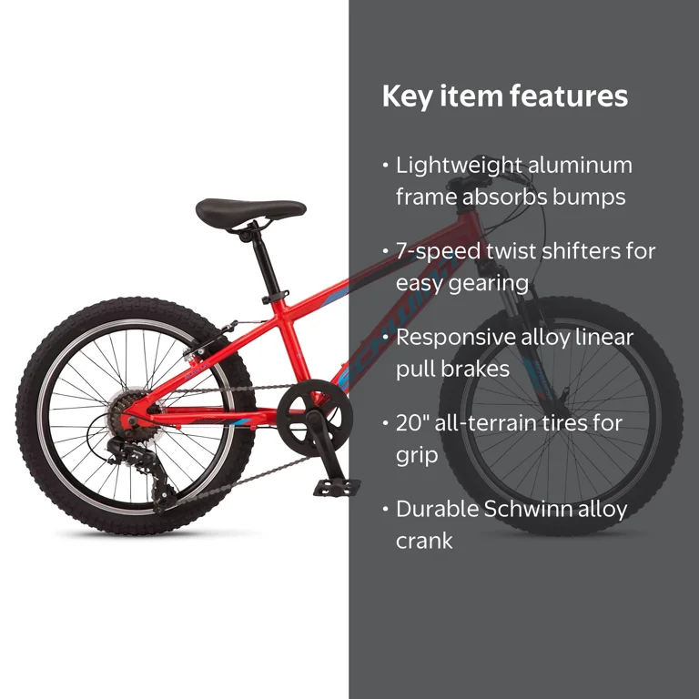 Schwinn Thrasher Mountain Bike, 20 Inch Wheel, 7 Speed, Red