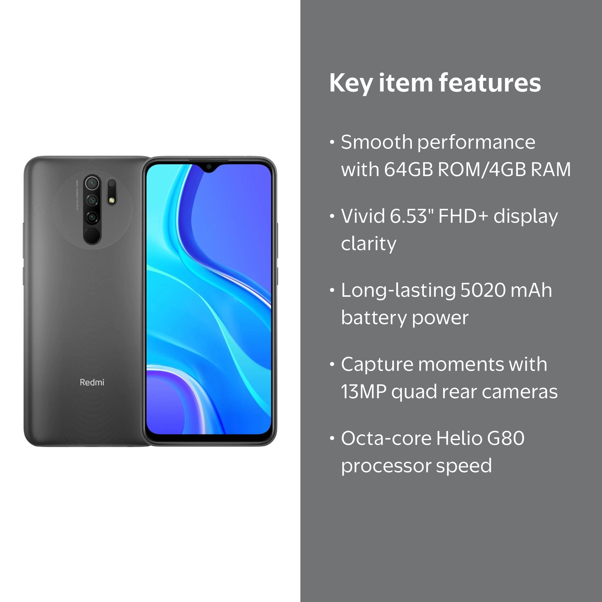 Xiaomi Redmi 9 64GB 4GB Ram GSM Unlocked Global Version Gray (NEW