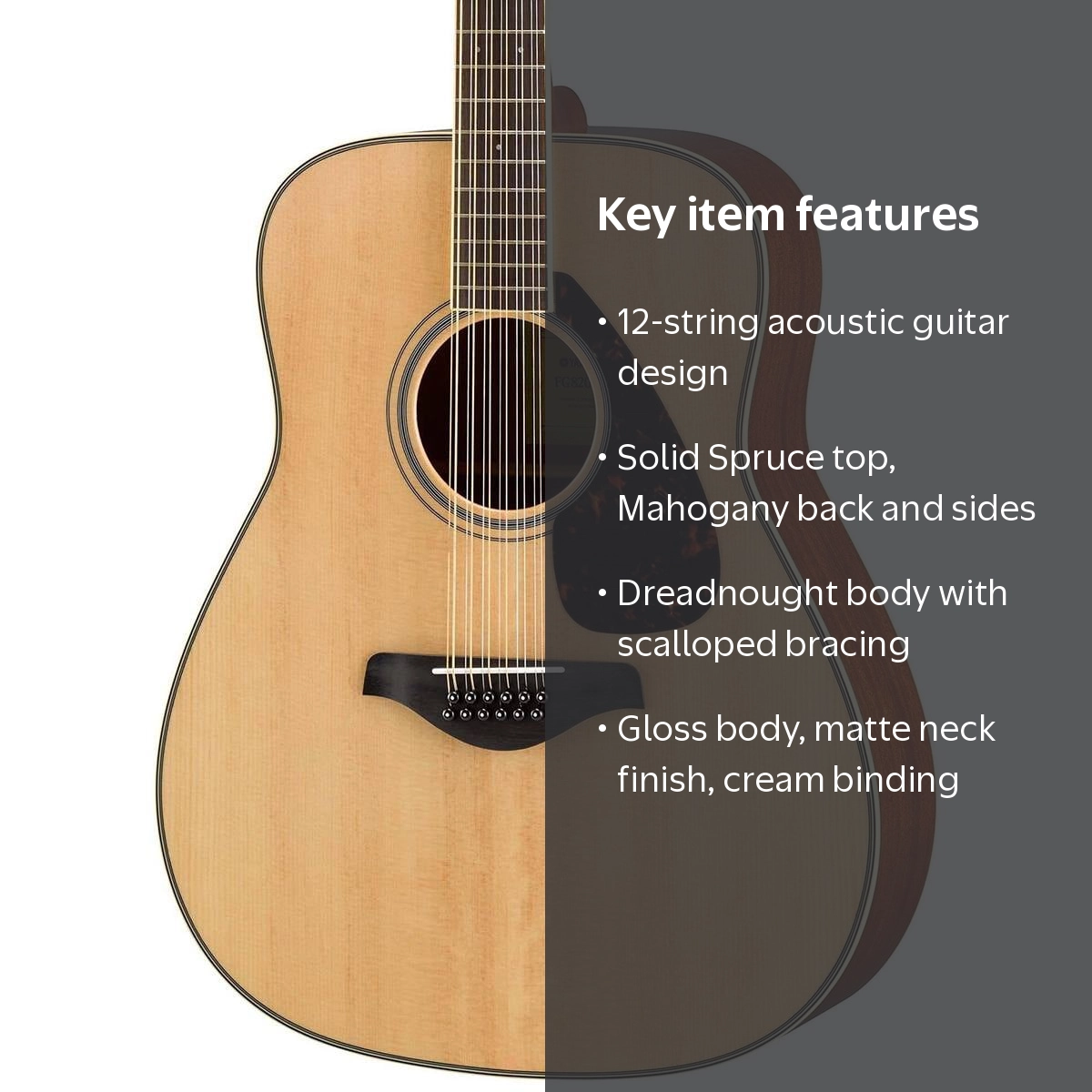 Yamaha FG820-12 Dreadnought 12-String Acoustic Guitar, Solid
