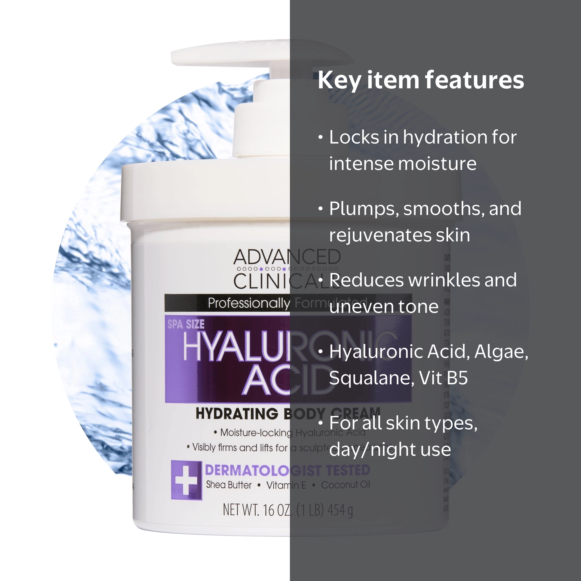 Advanced Clinicals, Hyaluronic Acid Face and Body Cream, 16 fl oz