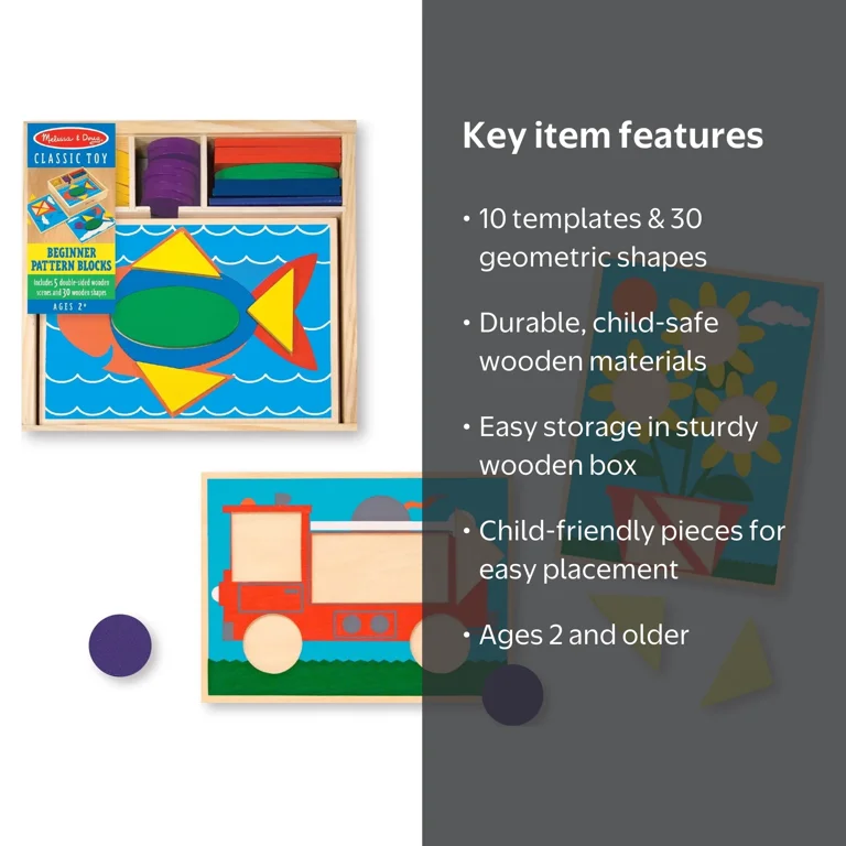 Melissa & Doug Beginner Wooden Pattern Blocks Educational Toy With