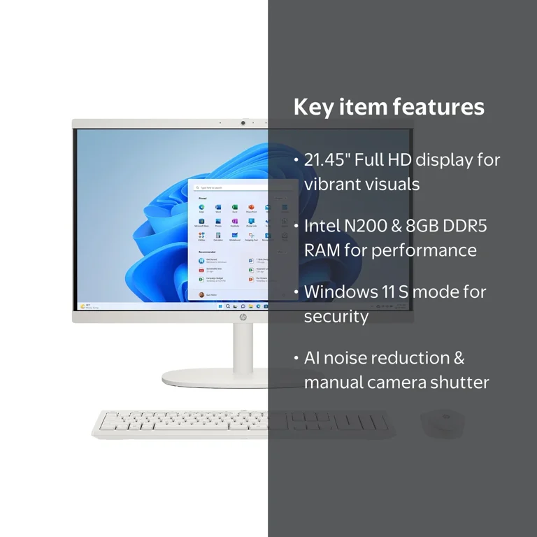 HP 21.45 inch All-in-One Desktop PC FHD Pentium 8GB 128 SSD