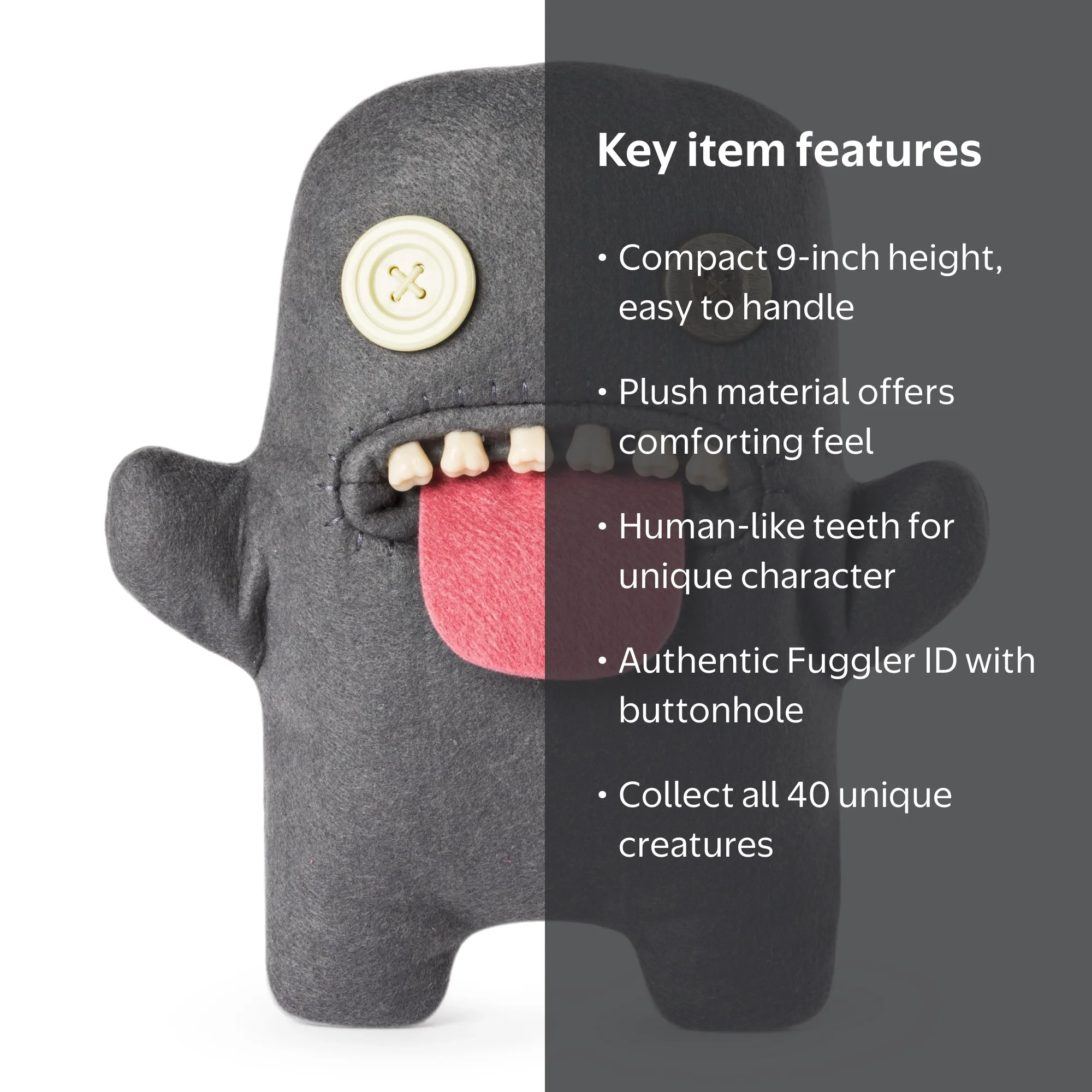 Fuggler – 9” Ugly Monster Oogah Boogah (Grey) Plush with Teeth for