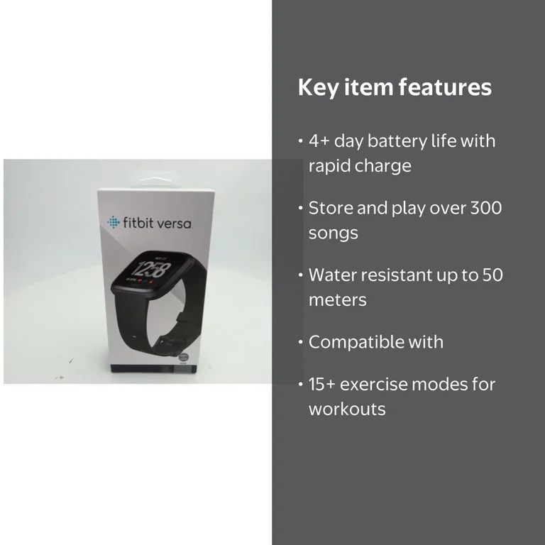 Fitbit Versa Smart Watch Black/Black, One Size S&L Bands, Tracks
