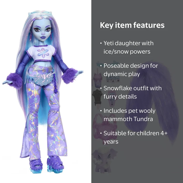 Monster High Abbey Bominable Yeti Doll with Pet Mammoth