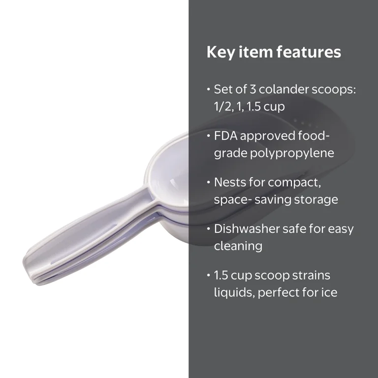 Mainstays 3 Piece Scoop Set with Nesting Food Grade Polypropylene