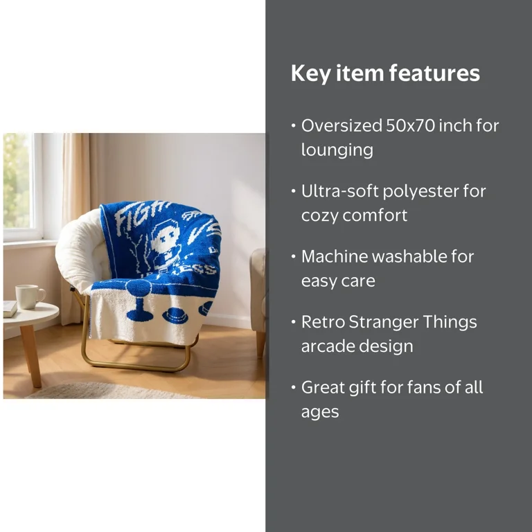 Stranger Things Oversized Throw Blanket, Soft Feather Knit, All