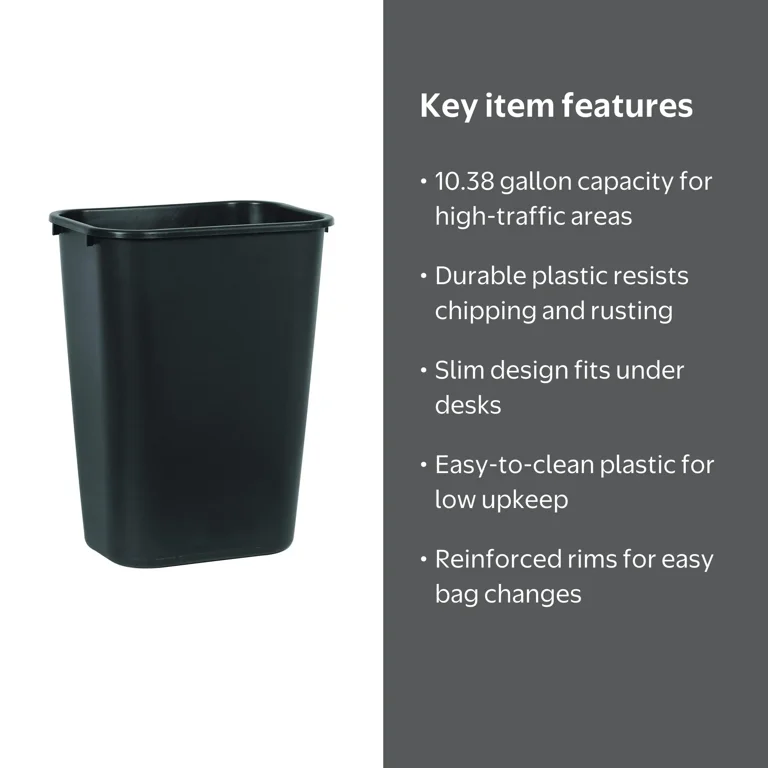 Rubbermaid Indoor Trash Can, 10.38 Gallon Plastic Rectangular Open
