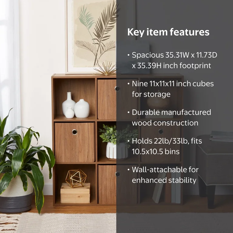 Mainstays 9 Cube Storage Organizer, Warm Walnut - Walmart.com