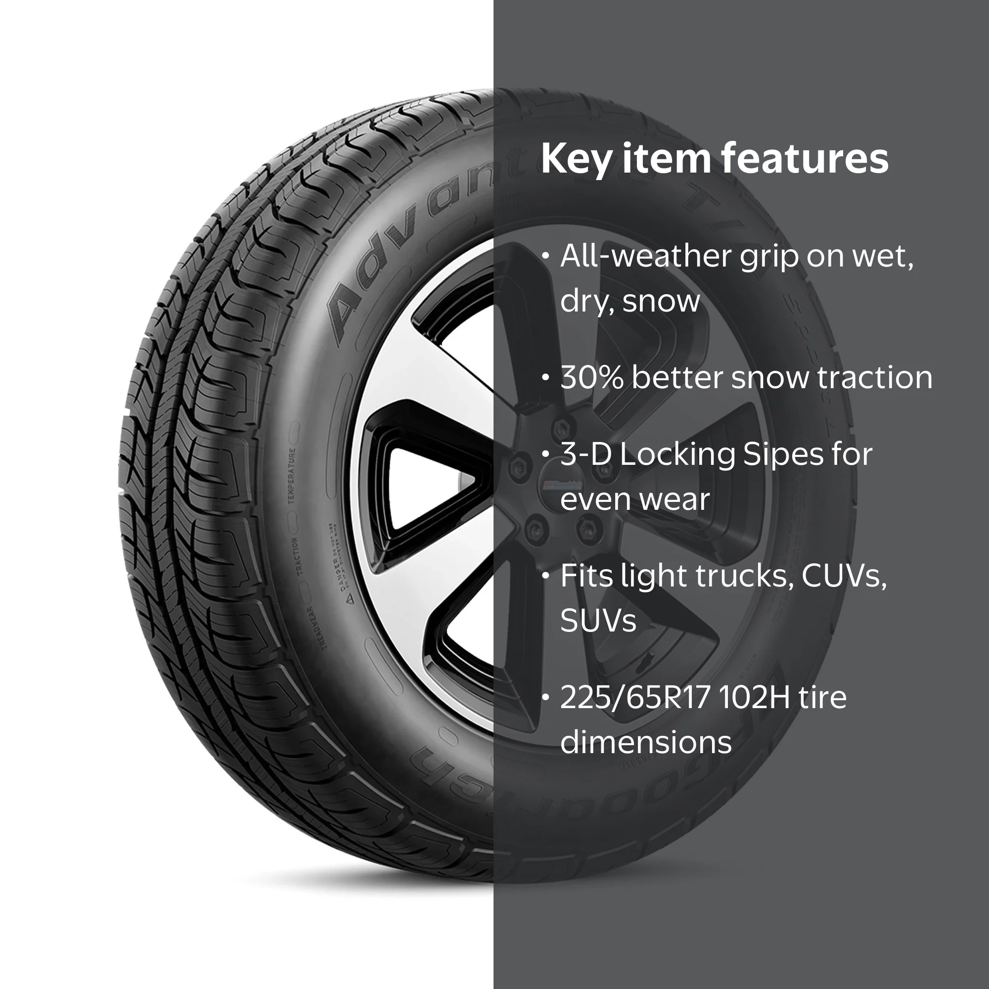 BFGoodrich Advantage T/A Sport LT Tire, All-Season, 225/65R17 102H