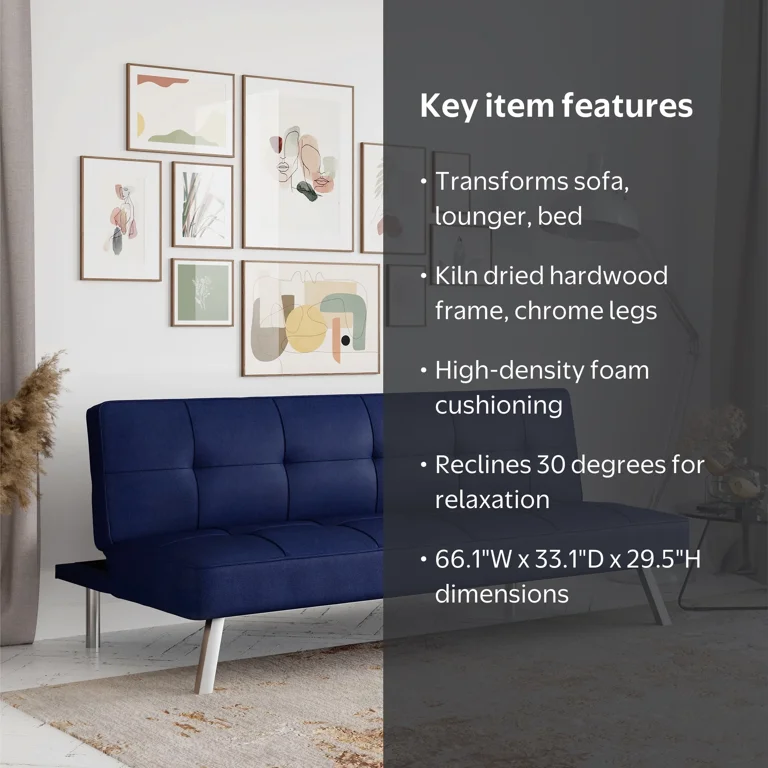 Serta Chelsea Modern Full Futon, Blue Fabric - Walmart.com