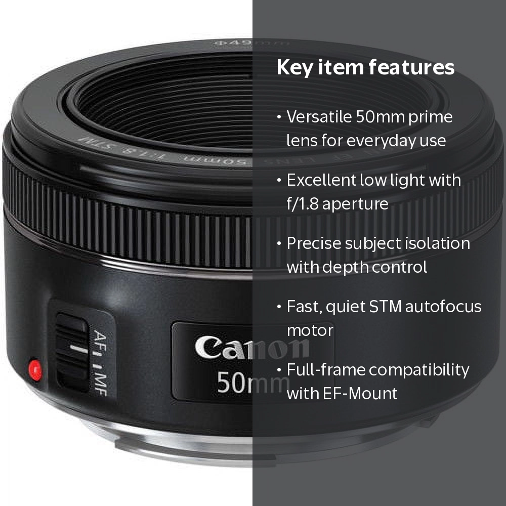 Canon, EF 50mm f/1.8 STM Camera Lens, Black, 50mm, Full-Frame