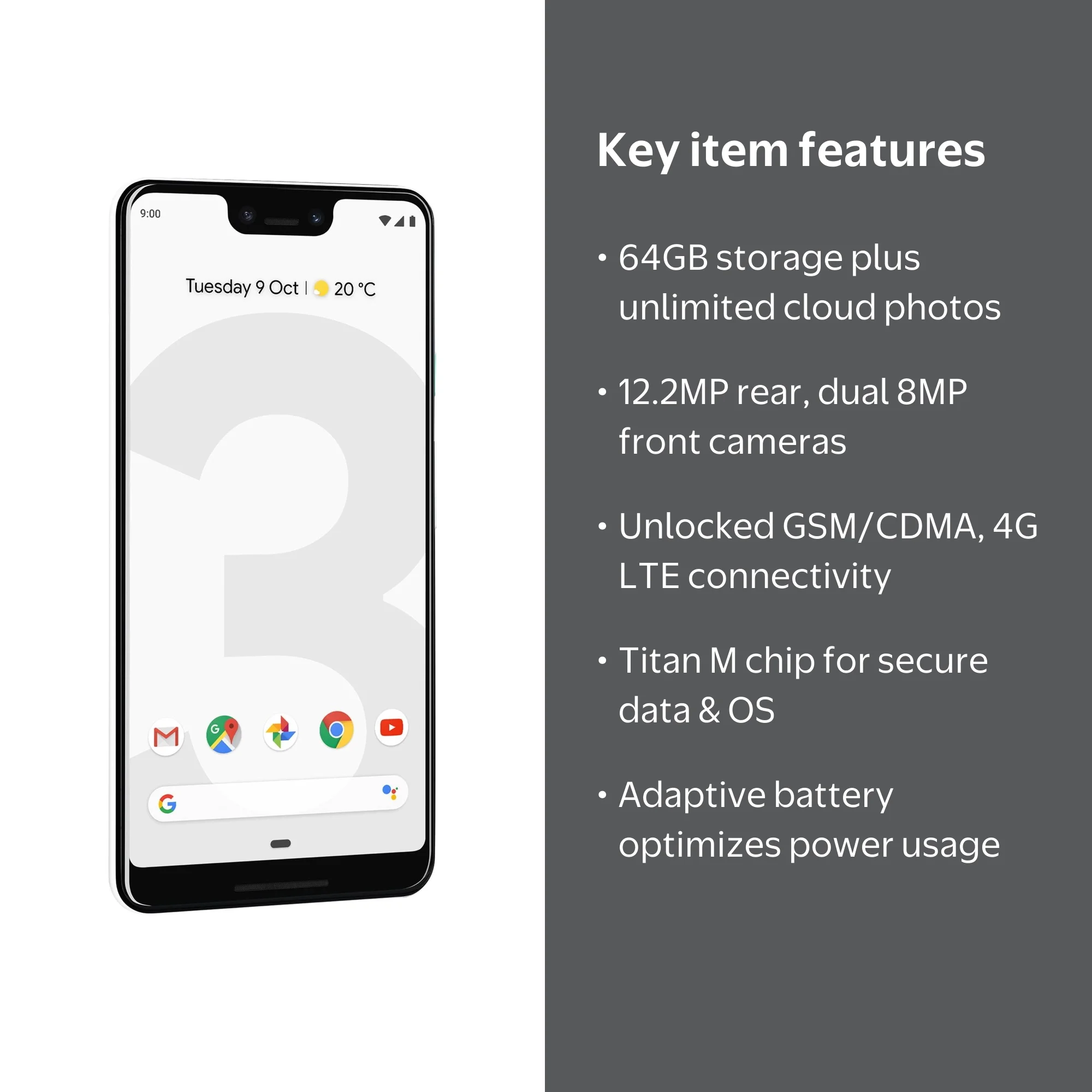 Google Pixel 3 XL 64GB Unlocked GSM & CDMA 4G LTE Android Phone w