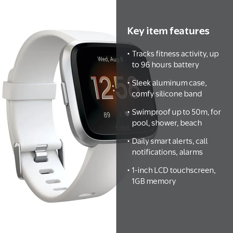 Fitbit Versa Lite Edition Smartwatch, Silver Aluminum, White Band Fitbit Versa Lite Edition Smartwatch, Silver Aluminum, White Band
