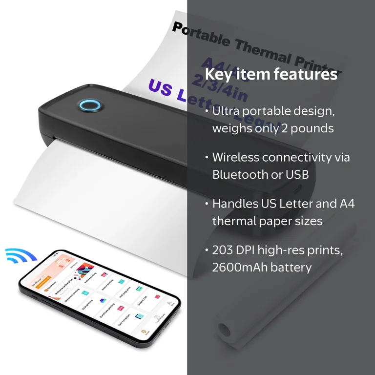 Ccdes Wireless Bluetooth Mini Portable Thermal Printer, Inkless
