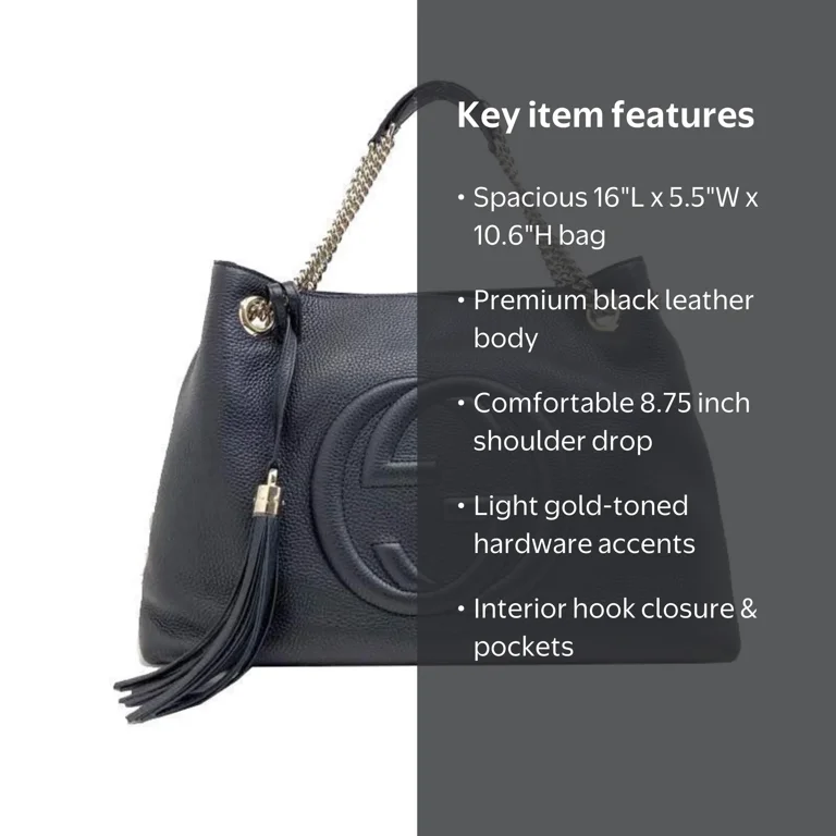 Gucci Soho Black Cellarius GG Logo Leather Chain Bag, Large